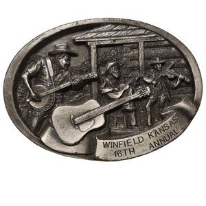 Front Porch Guitar Music Belt Buckle 1987 Walnut Valley Bluegrass Festival Winfi
